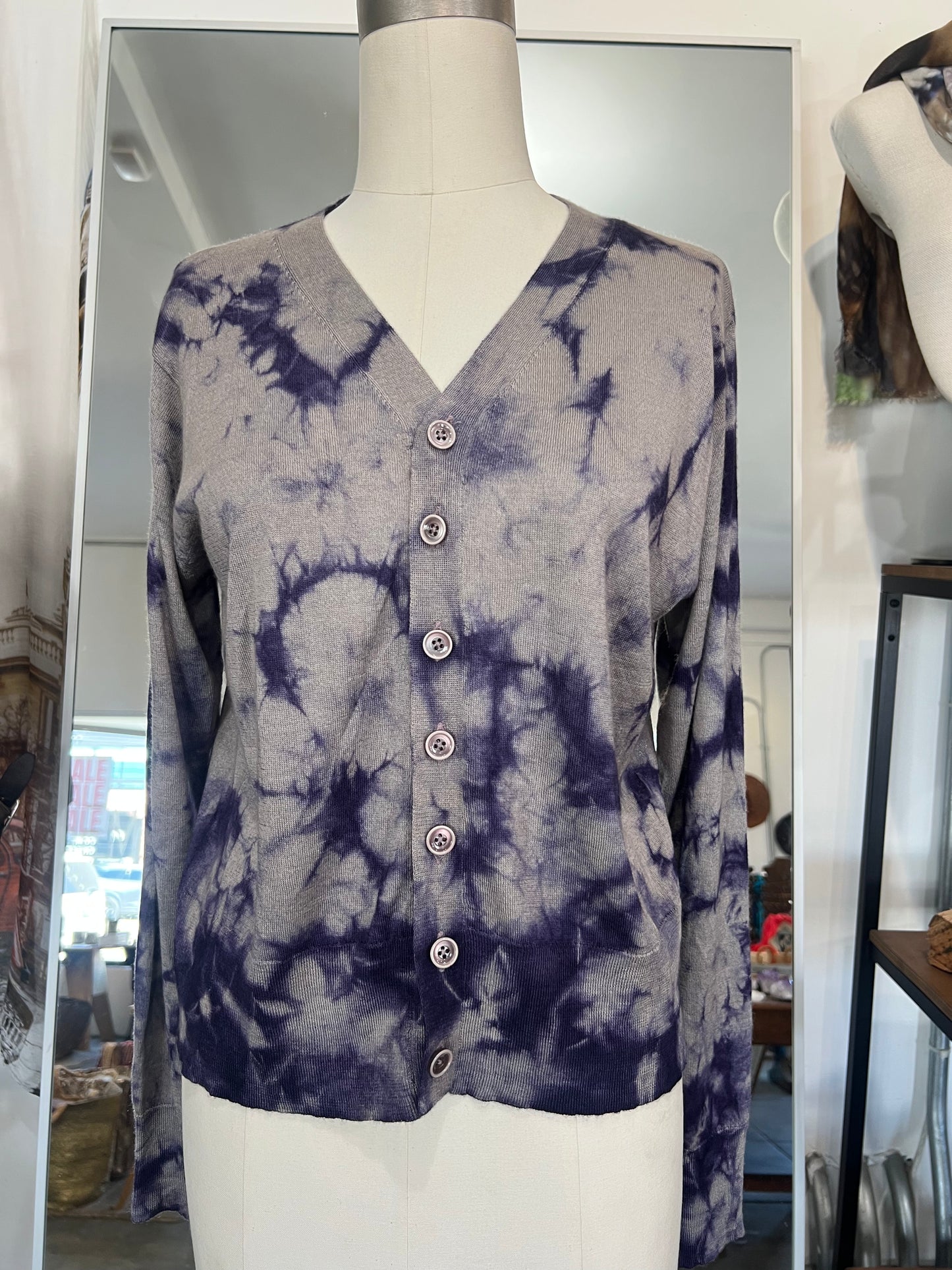 Parker Blue Cashmere Button Down V neck Sweater