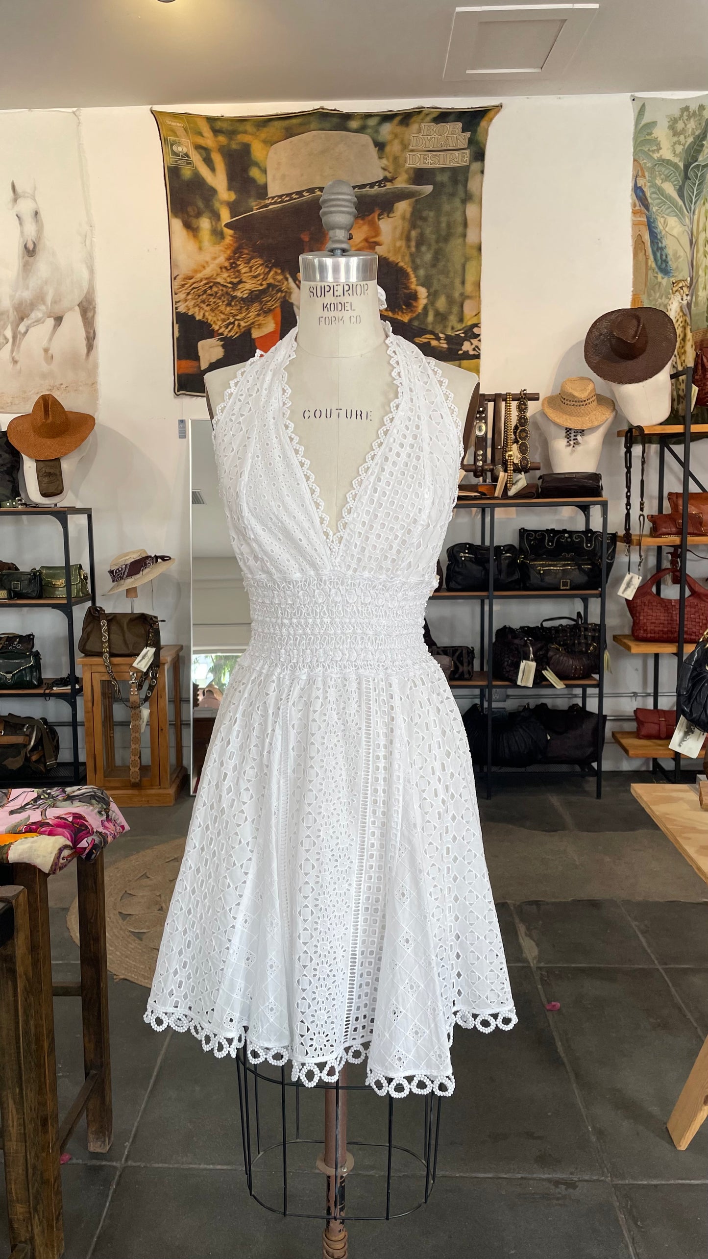 Temptation Positano Halter Eyelet Bianco Mini Dress
