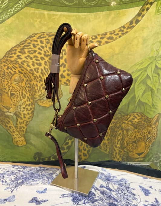 Campomaggi Gold Studded Clutch in Burgundy