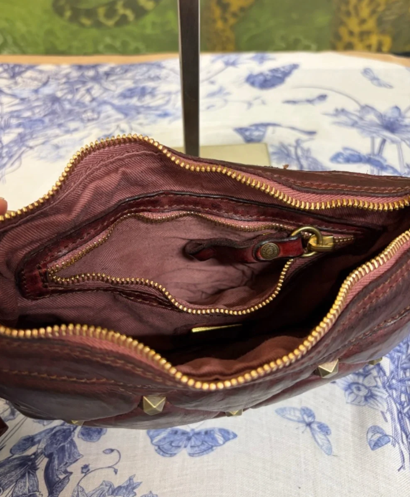 Campomaggi Gold Studded Clutch in Burgundy