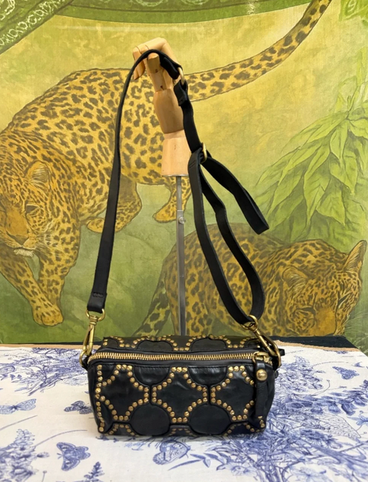 Campomaggi Licia Gold Studded Leather Crossbody Bag in Nero