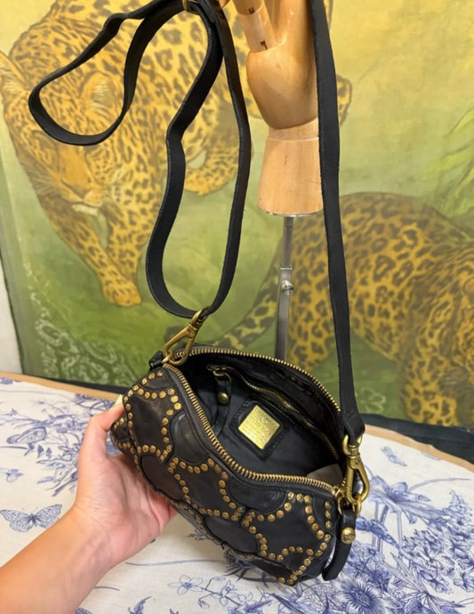 Campomaggi Licia Gold Studded Leather Crossbody Bag in Nero