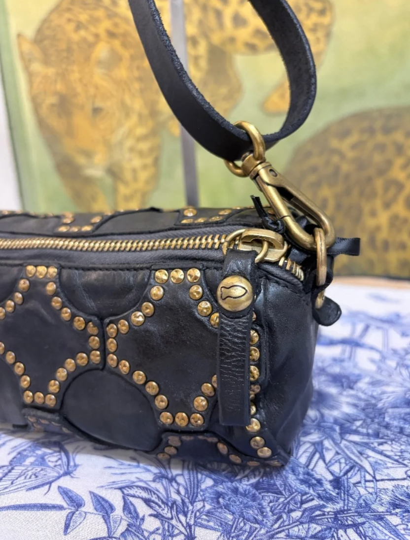 Campomaggi Licia Gold Studded Leather Crossbody Bag in Nero