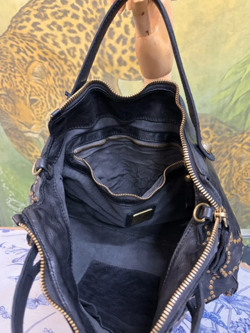 Campomaggi Melissa Gold Studded Bag in Nero
