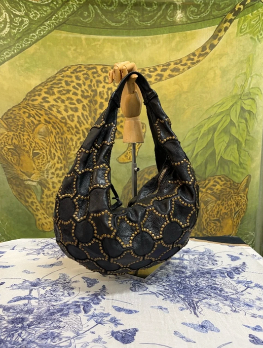Campomaggi Marisa Gold Studded Leather Shoulder Bag in Nero