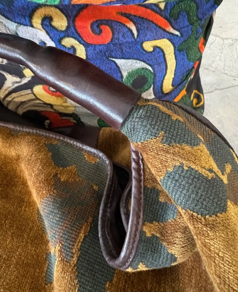 Campomaggi Atena Floral Velvet Jacquard and Leather Bag in Giallo & Moro