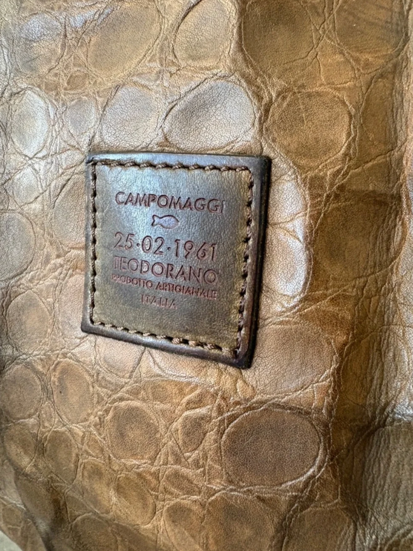 Campomaggi Tokyo Embossed Leather Shopping Tote in Verde Militare