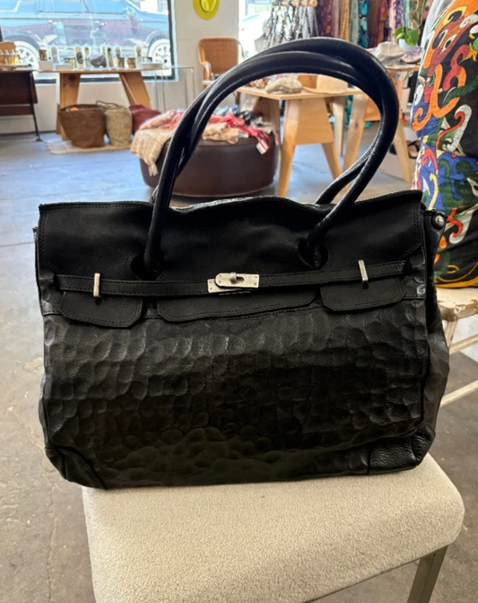 Campomaggi Larice Shopping Embossed Leather Bag in Black