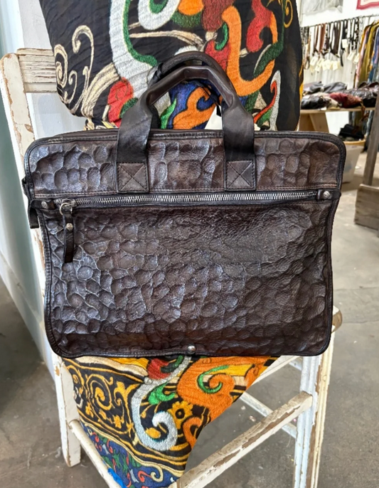 Campomaggi Noce Embossed Leather Laptop Bag in Grigio