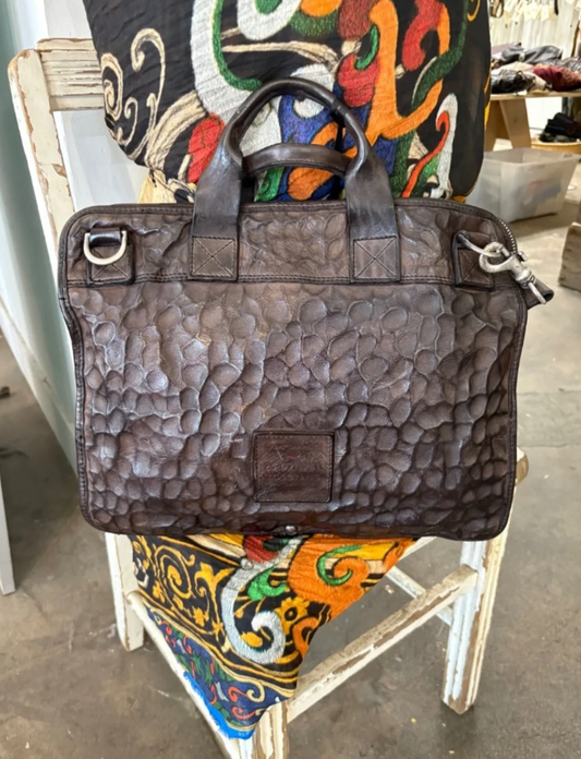 Campomaggi Noce Embossed Leather Laptop Bag in Grigio