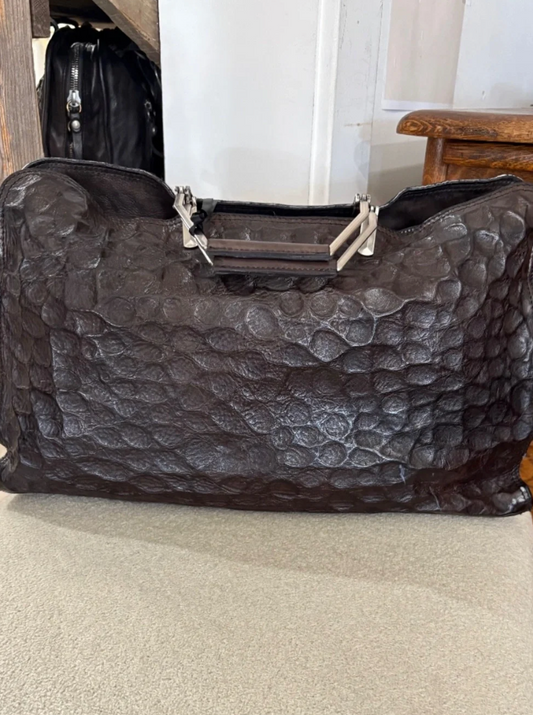 Campomaggi Shopping Embossed Leather Bag in Grigio
