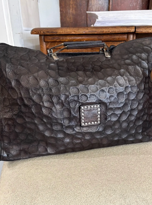 Campomaggi Shopping Embossed Leather Bag in Grigio
