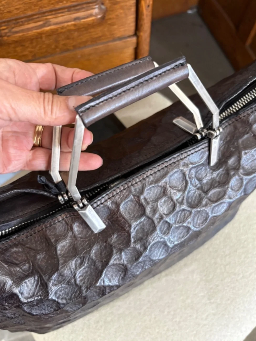 Campomaggi Shopping Embossed Leather Bag in Grigio