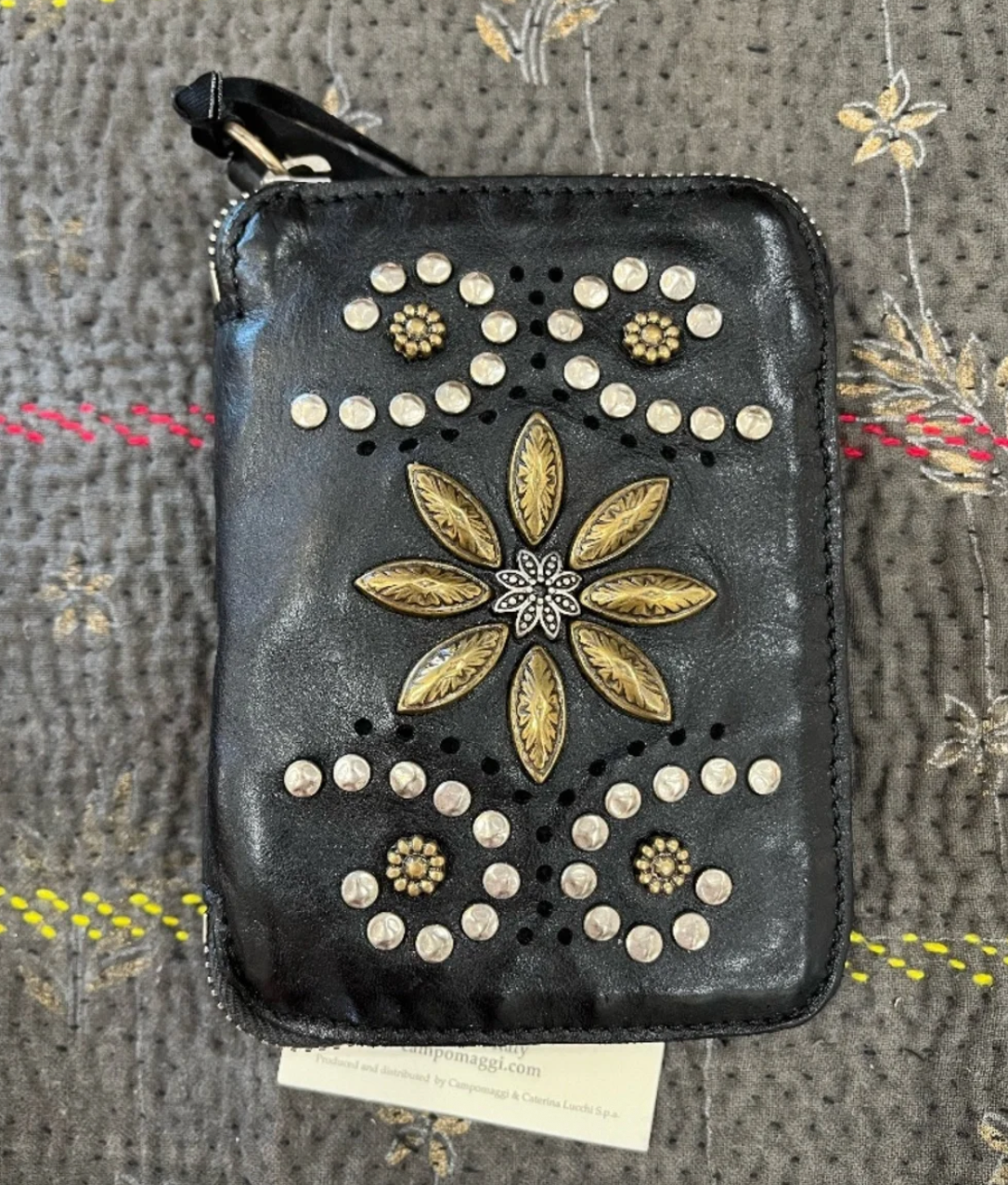 Campomaggi Mixed Metals Studded Wallet in Nero