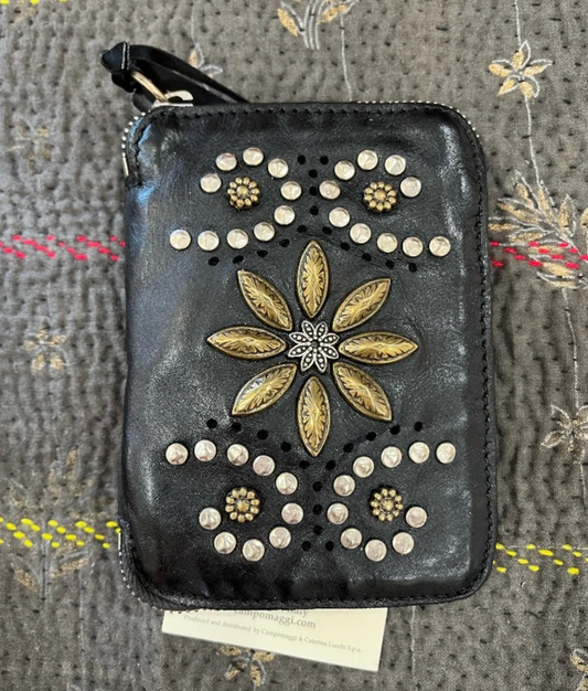 Campomaggi Mixed Metals Studded Wallet in Nero