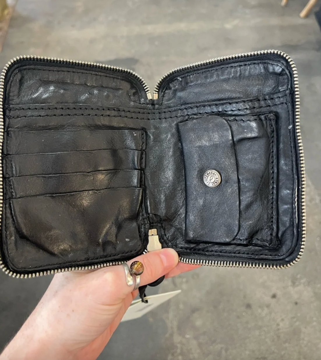Campomaggi Mixed Metals Studded Wallet in Nero