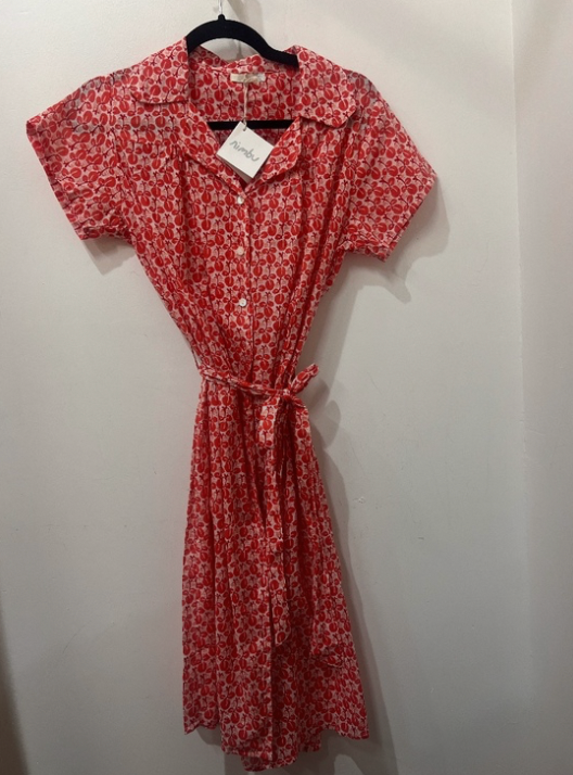 Nimbu Short Button Down Midi Dress in Coral