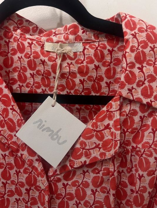 Nimbu Short Button Down Midi Dress in Coral
