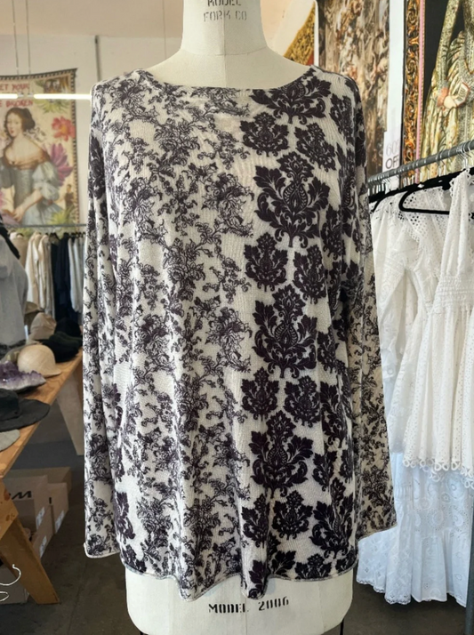 Parker Blue Cashmere Floral Printed Sweater