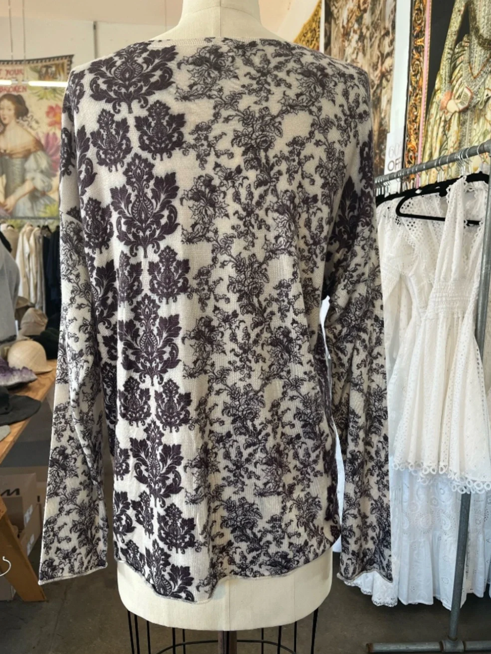 Parker Blue Cashmere Floral Printed Sweater