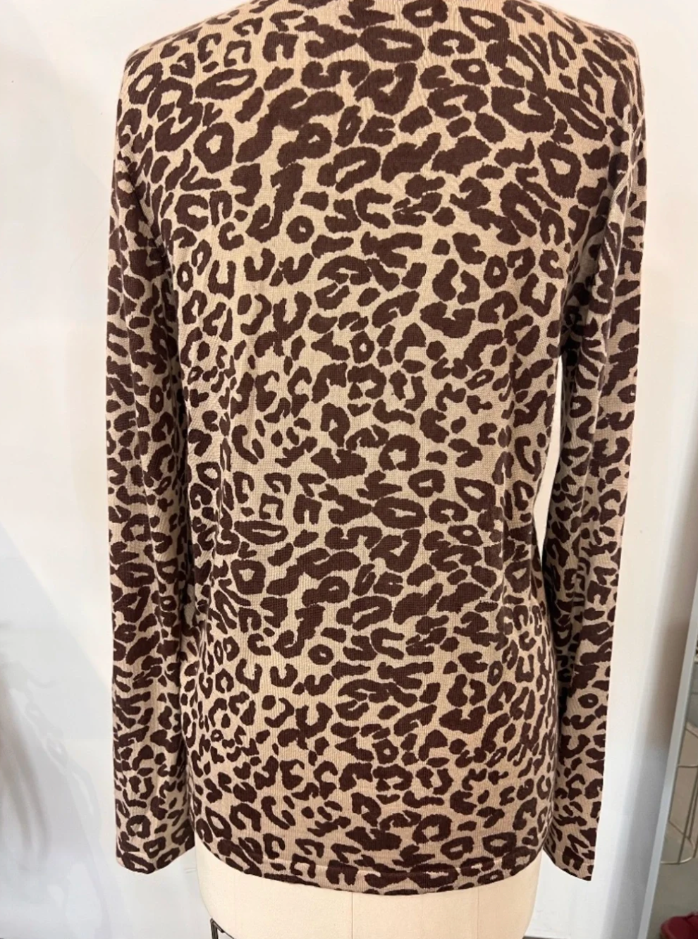 Parker Blue Cashmere Button Down Cardigan in Leopard Print