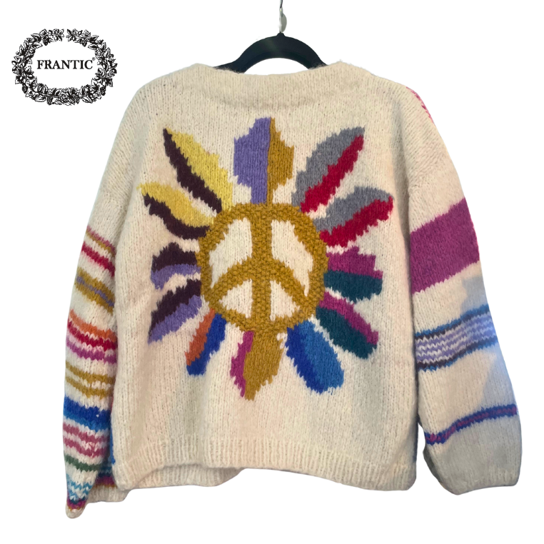 Frantic Multicolor Peace Sign Zip Sweater