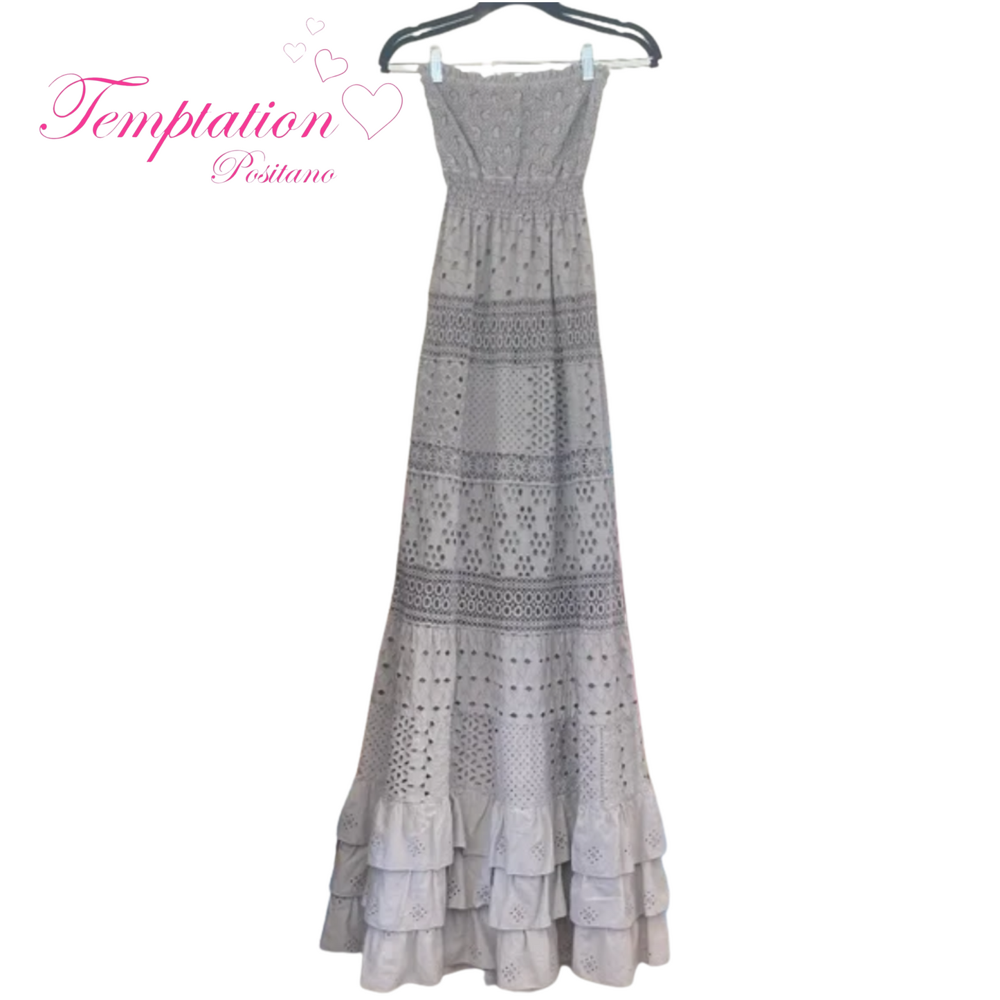 Temptation Positano Adige Strapless Maxi Dress in Pearl Grey