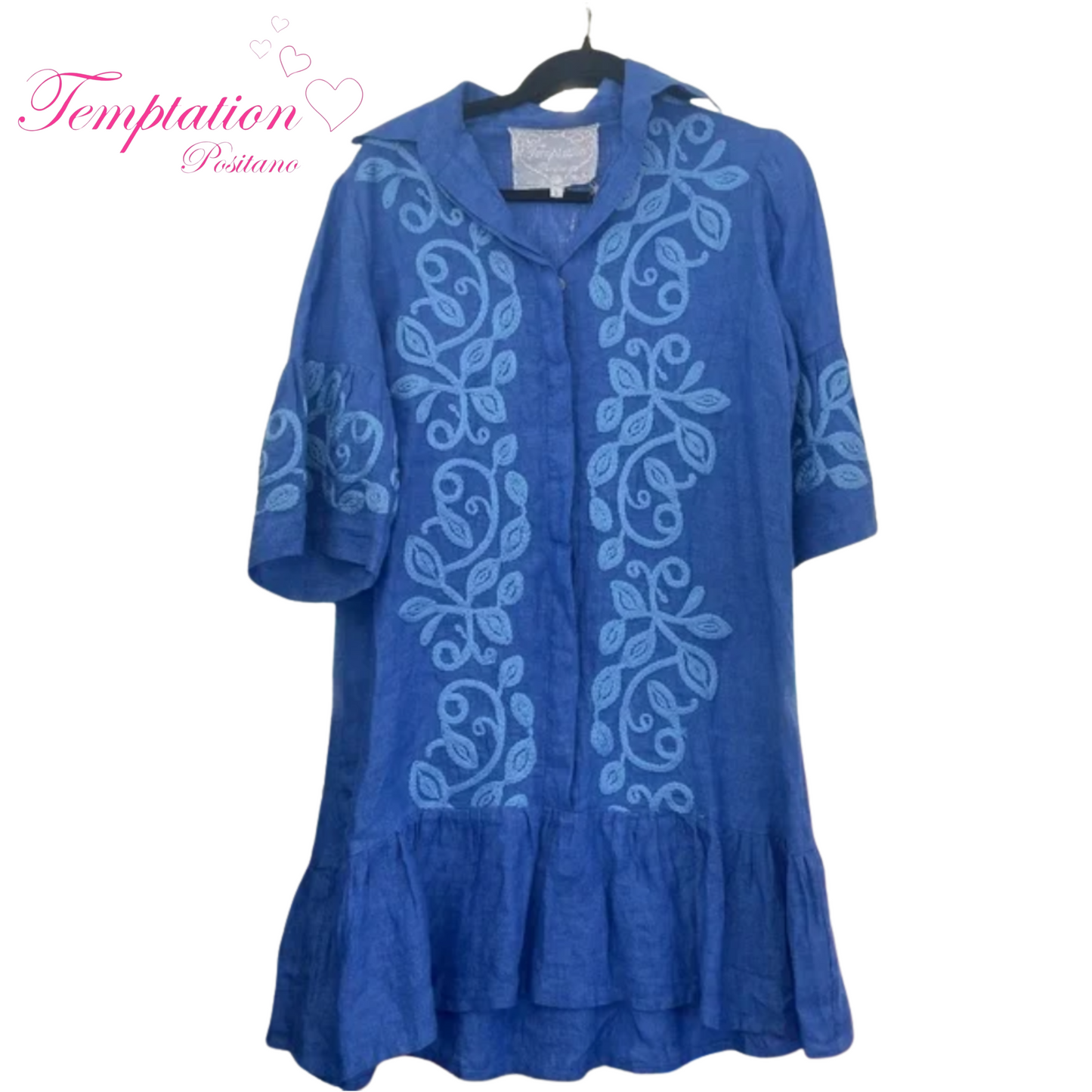Temptation Positano Enza Shirt Dress in Blue Embroidery