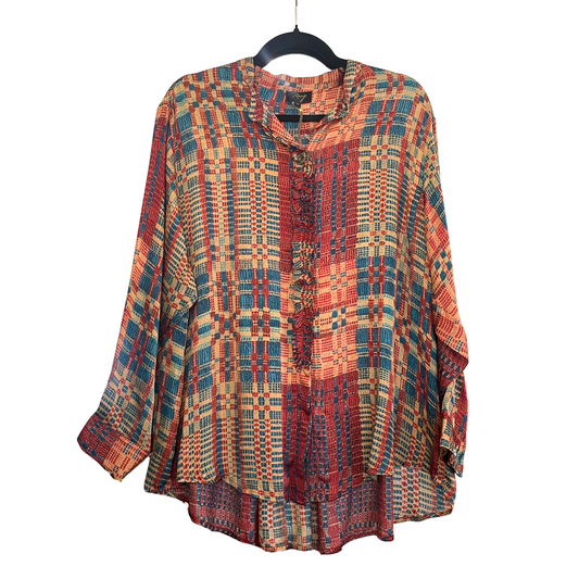 Raag Red and Blue Abstract Button Up Shirt