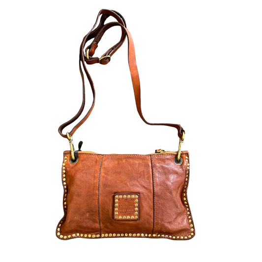 Campomaggi Crossbody Bag with Gold Toned Rivets in Cognac