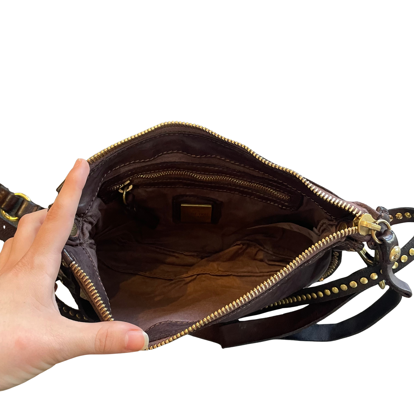 Campomaggi Handbag with gold toned rivets in Moro