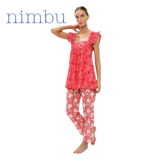 Nimbu Jaslin Short Blouse in Dalia Embroidery Rose Red