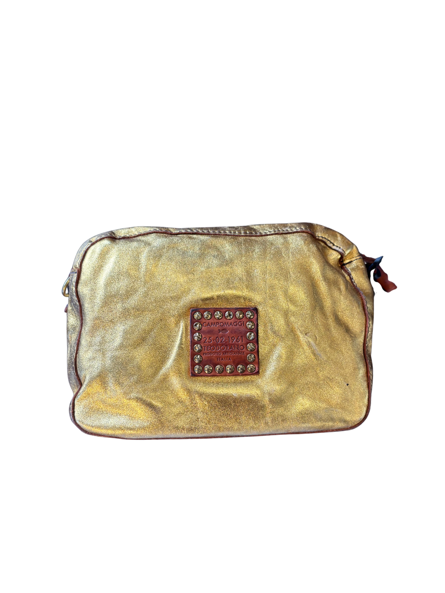 Campomaggi Woven Metallic Gold Bag in Oro/Cognac