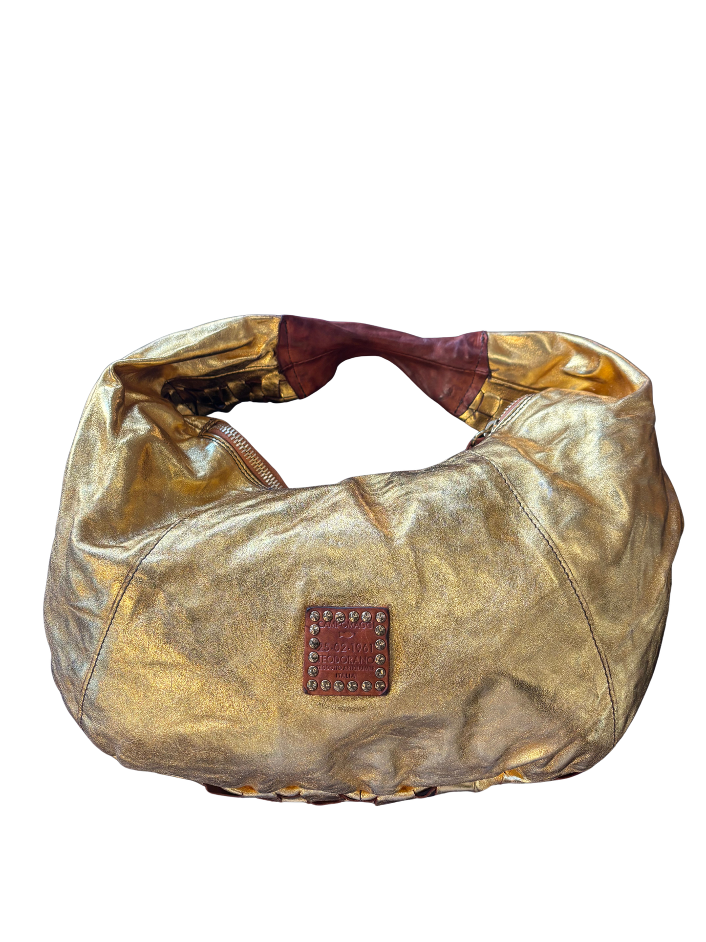 Campomaggi Woven Metallic Gold Bag in Oro/Cognac
