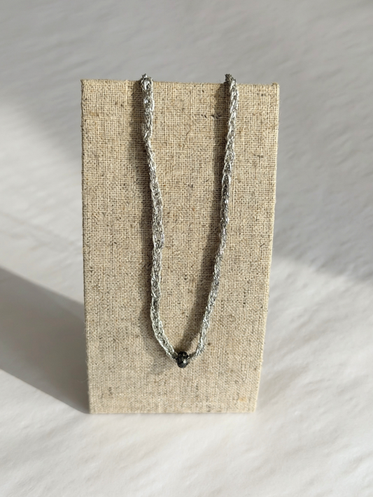 Dag Gioielli Rhodium Silver, White Lurex, Black Rondella with Diamonds Necklace