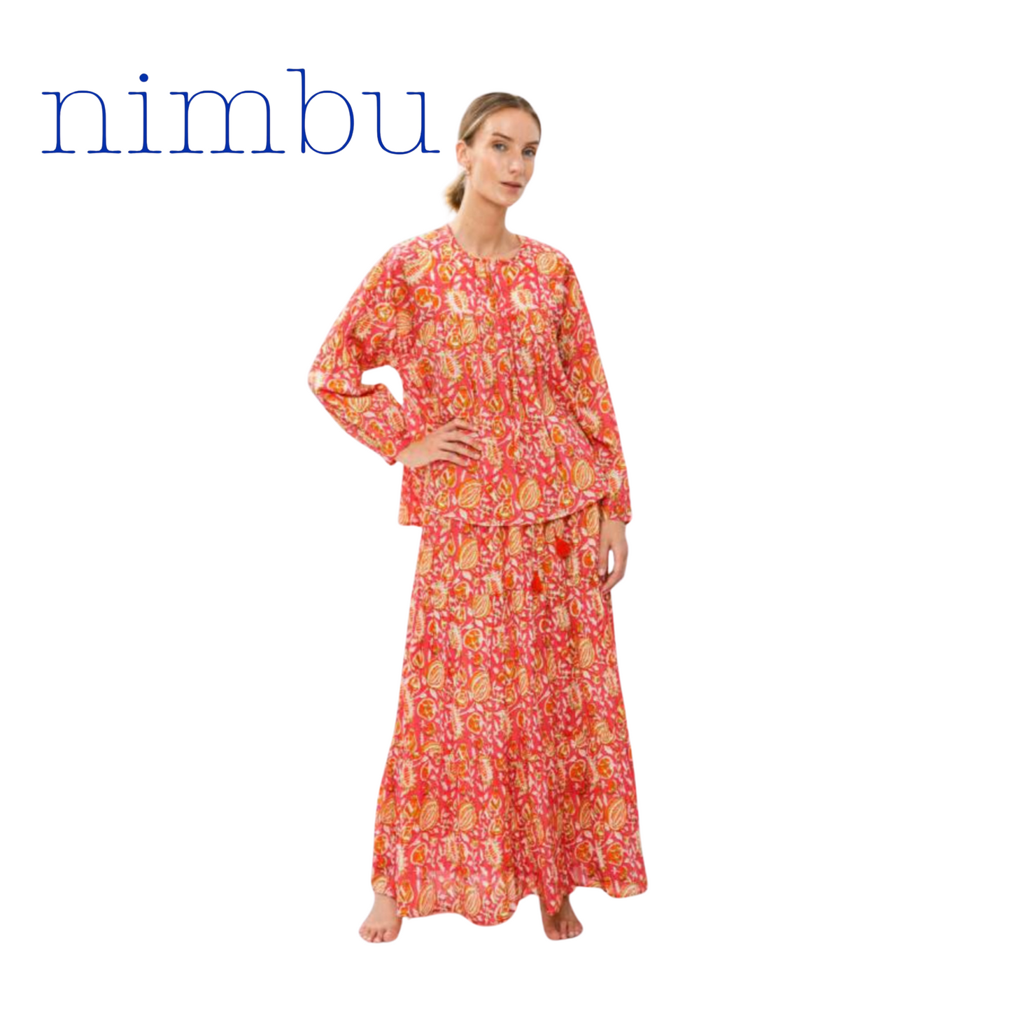 Nimbu Panel Skirt in Anshi Rose