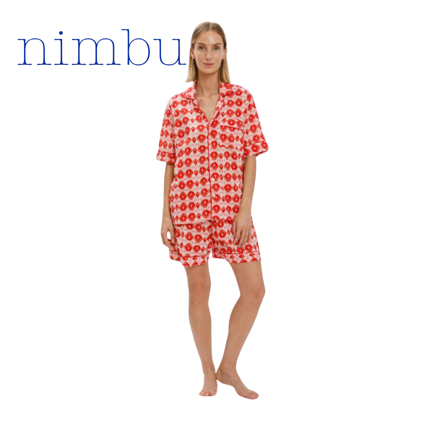 Nimbu Pajama Top in Ikat Red