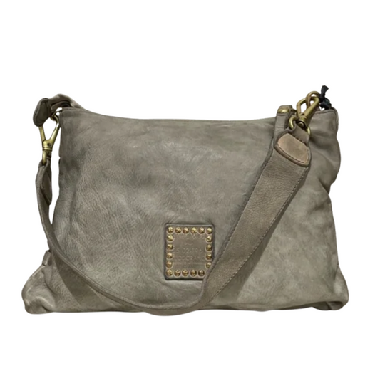 Campomaggi Shoulder Bag with Woven Detailing in Cemento