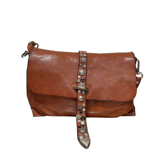 Campomaggi Shoulder Bag with Embellished Belt Detailing in Cognac