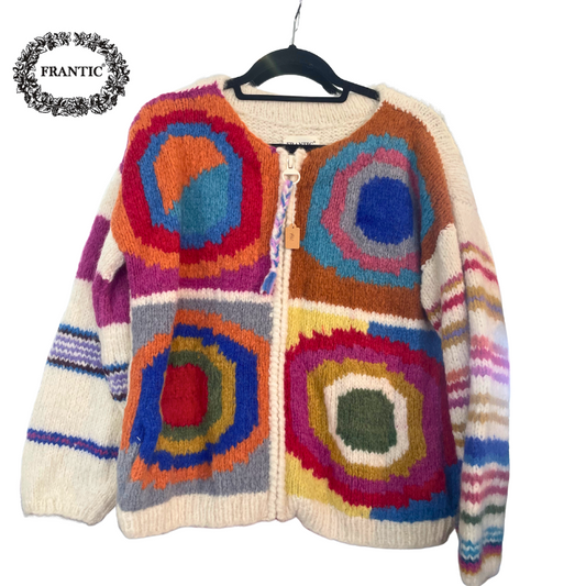Frantic Multicolor Peace Sign Zip Sweater