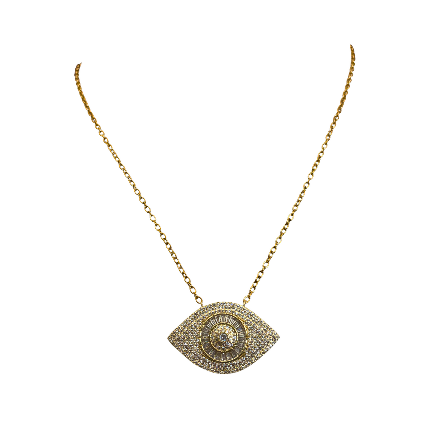 Habaha Paris Crystal Eye Gold Toned Necklace Stainless Steel