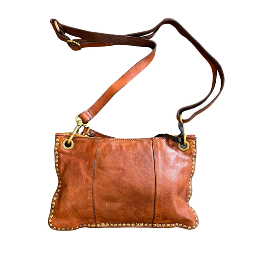 Campomaggi Crossbody Bag with Gold Toned Rivets in Cognac