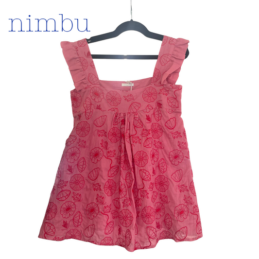 Nimbu Jaslin Short Blouse in Dalia Embroidery Rose Red