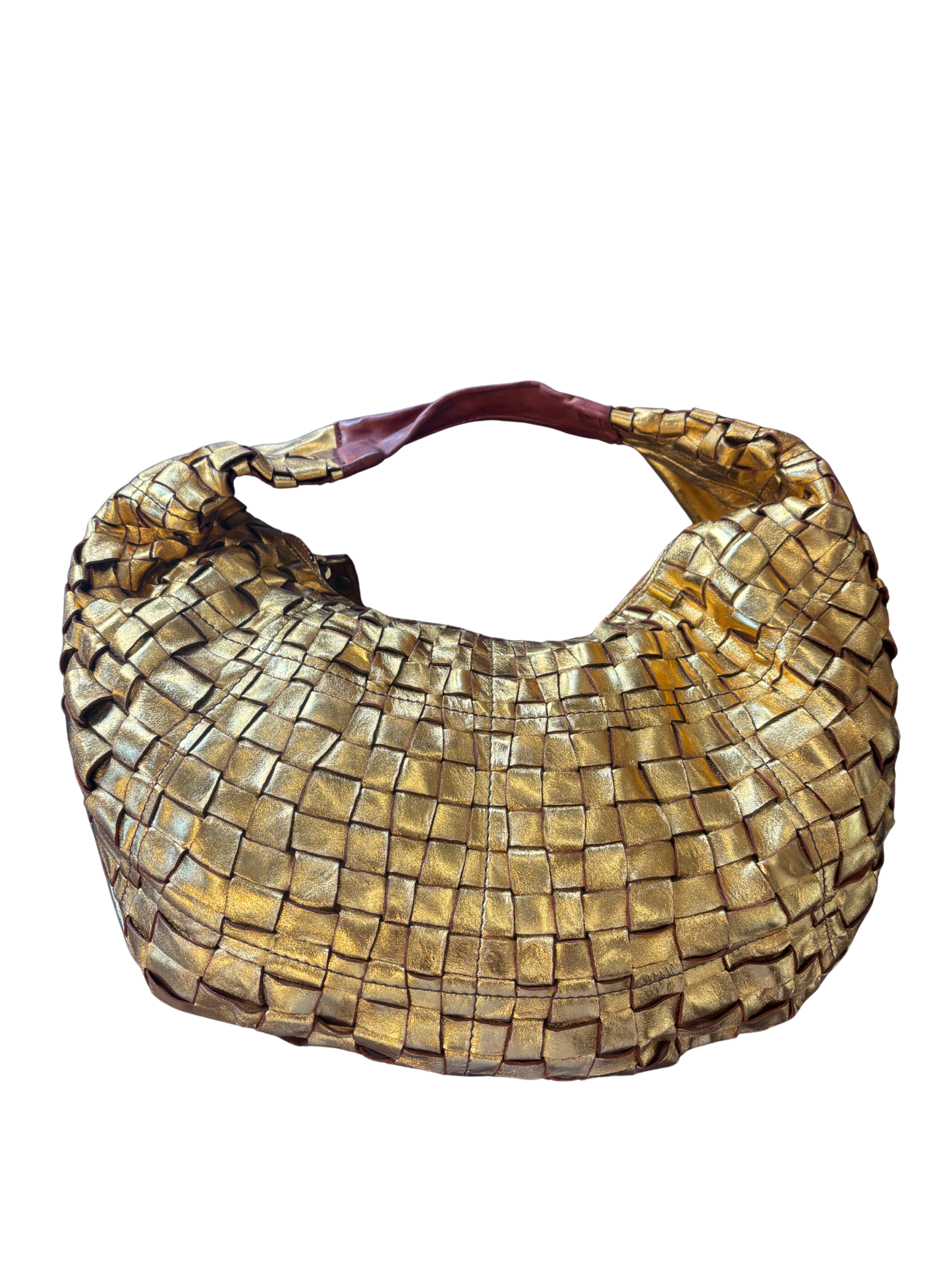 Campomaggi Woven Metallic Gold Bag in Oro/Cognac